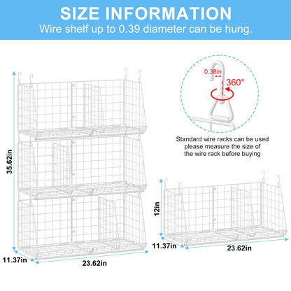 23.62” Extra-Long Under-Shelf Hanging Laundry Basket Organizer, 3-Pack Space-Saving Laundry Organizer, Fits Wire Shelving (Rod Diameter < 0.38”), Modular with Dividers for Custom Laundry Organization