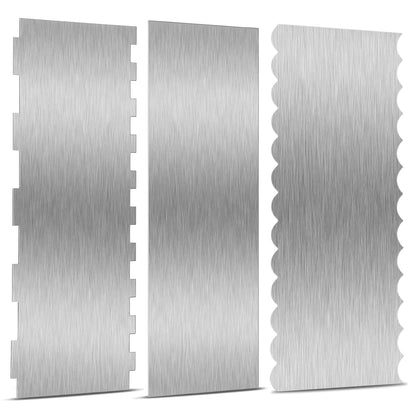 3 Pieces 8.7 Inche Stainless Steel Cake Scraper，Double Sided Patterned Edge Stripe Edge Smoother Scraper Cake Decorating，Cake Decorating Comb Cake Scraper (3, 3)