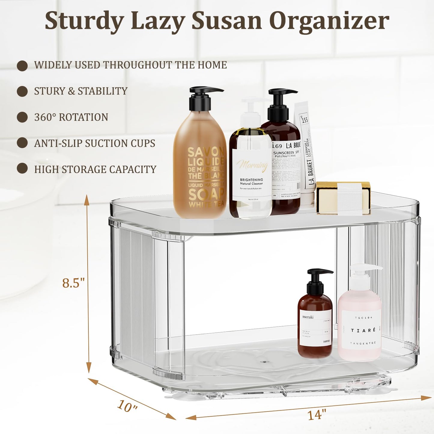 2-Tier Lazy Susan Turntable Organizer for Cabinet/Countertop/Pantry/Bathroom/Coffee Bar, 12.8''Lazy Susan 360°Rotating Storage, Max Weight The Top Holds Up to 26lb (2Pack)