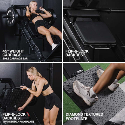Titan Fitness Plate-Loaded Leg Press Hack Squat Machine Combo, Rated 1000 LB, Three Lockout Positions, Thick HeftyGrip Padding, Quick Adjustments, Lower Body Specialty Machine