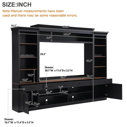 Merax Minimalist Entertainment Wall Unit Set with Ample Storage Space and Adjustable Shelves, TV Stand for Televisions Up to 70'', Mid-Century Large Media Console with Wine Rack for Living Room, Black