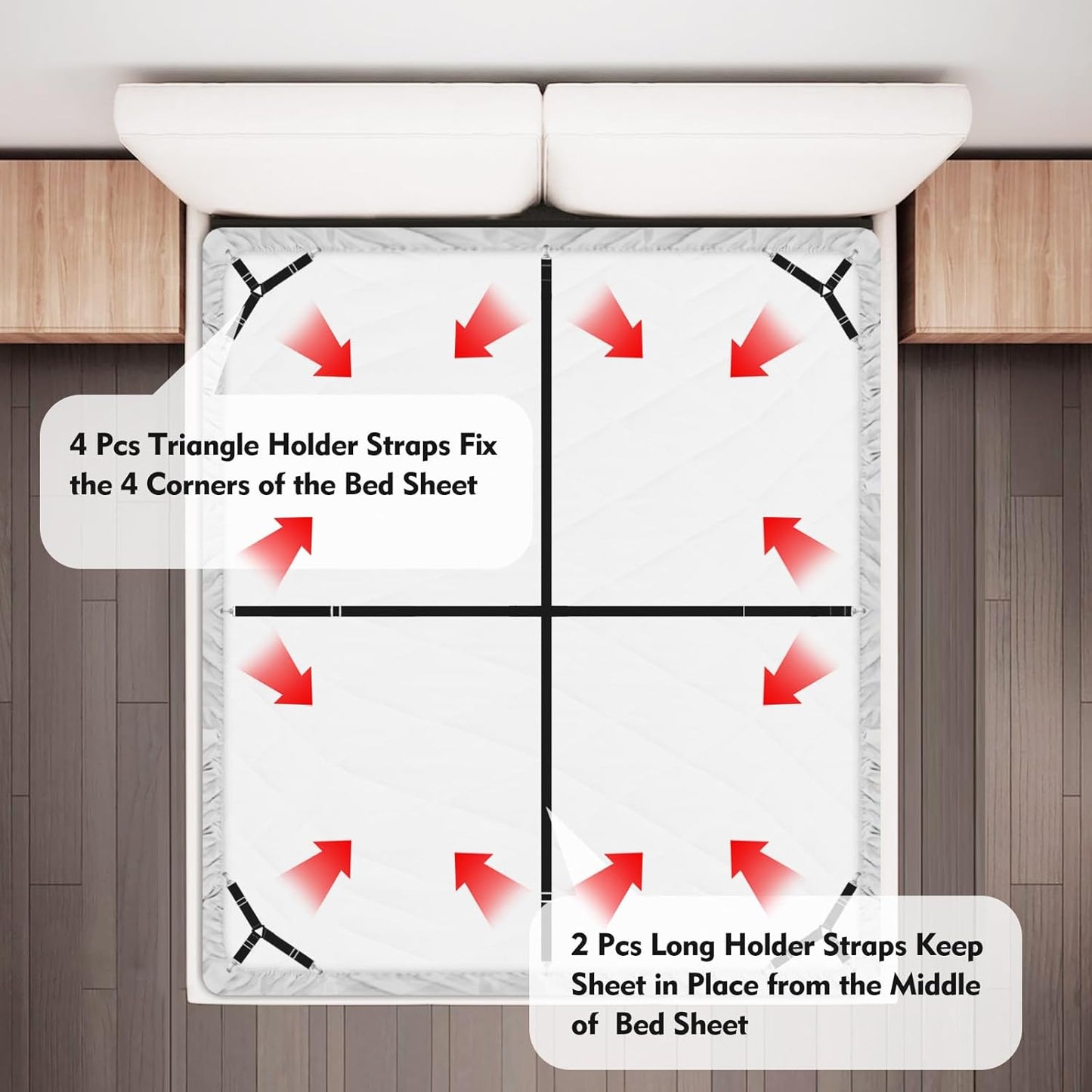 Bed Sheet Holder Straps, 4+2 Pcs Adjustable Mattress Sheet Clips, Elastic Fasteners to Keep Bed Sheet in Place