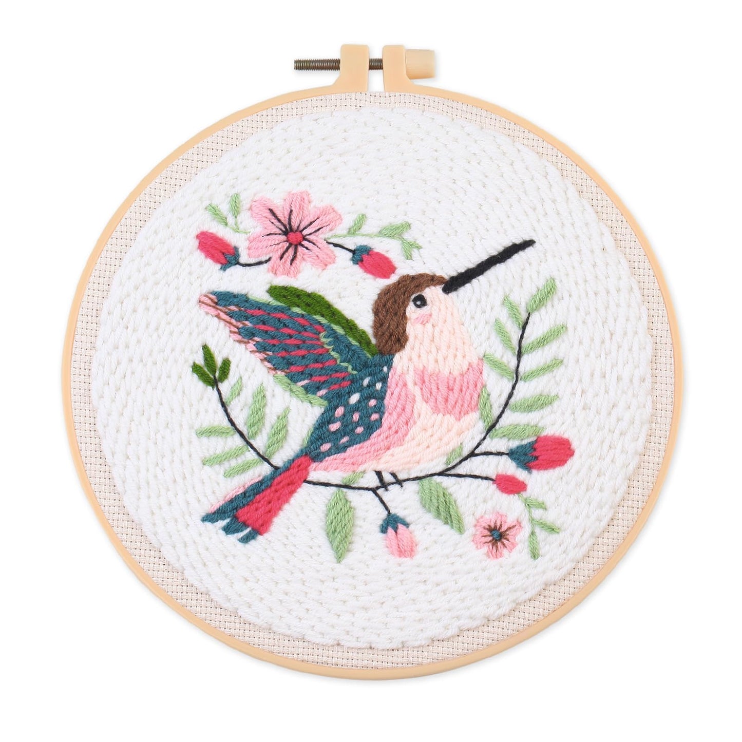 Myfelicity Punch Needle Embroidery Kit, Beginner Craft Set with Animal Pattern Design, 7.9 Inch Hoop (Hummingbird)