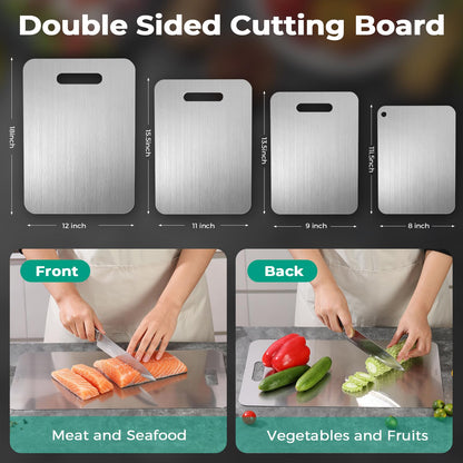Katuchef Titanium Cutting Board - Upgraded 100% Pure Titanium Cutting Boards for Kitchen Non Toxic, Double Sided Food Grade Hygiene Non Moldy Dishwasher Safe Meat Fruit Metal Board (2PC S+L)