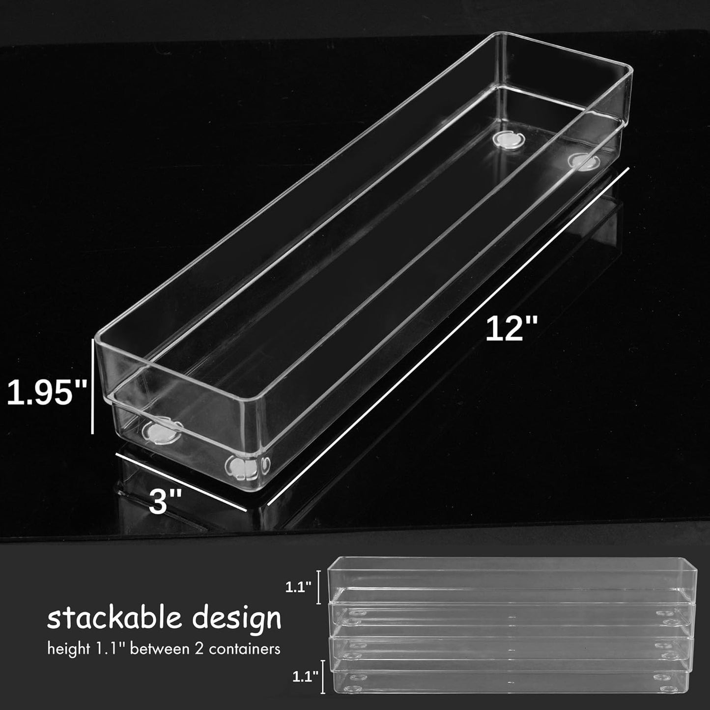 LotFancy Clear Drawer Organizers, Set of 3, 12” x 3” x 2” Plastic Storage Bins for Desk, Bathroom, and Makeup