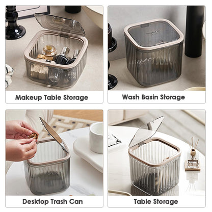 Tomonobu Mini Trash Can with Lid, Transparent Small Garbage Can, Removable Tiny Wastebasket for Countertop, Bathroom,