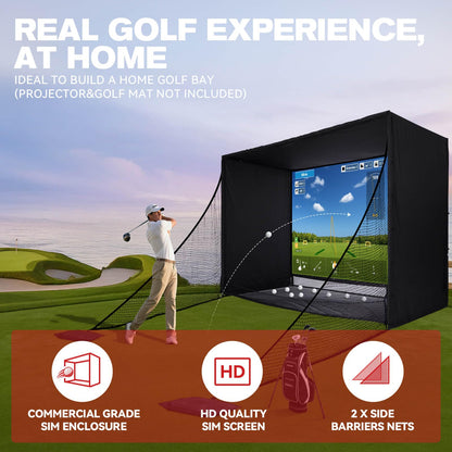 ZEALFEEL Golf Simulator Enclosure, 11x8FT Golf Net with HD Impact Screen & Side Barriers – Dual-Layer Impact Screen, Foam-Padded Frame, Indoor Cage Net for Home Garage Studio