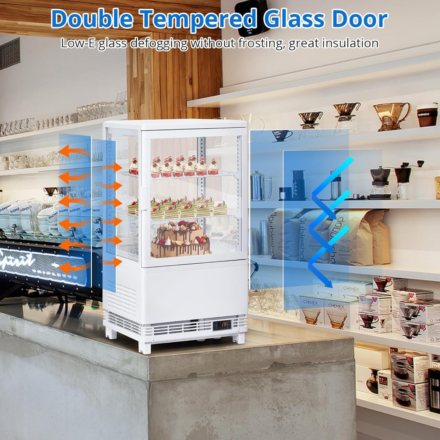 Towallmark Commercial Refrigerator Display Case, 2 Cu.Ft. Countertop Pastry Display Case, Single Door Cake Fridge Bakery Refrigerator with Double-Layered Glass Door and LED Lighting, White