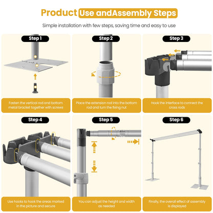 Jiang&Rong 10x10Ft Three Crossbar Backdrop Stand - Heavy Duty Adjustable Metal Frame with Drape Kit, Photographic Studio Backdrop Stand for Wedding, Birthday Party, Banquet Decorations, Events