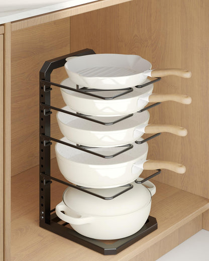 GIGIFTREE Pots and Pans Organizer under Cabinet, 5 Adjustable Tiers Heavy-Duty Pan Pot Organizer with 16.5" Height, Holds 55 LB - Cast Iron Skillets, Griddles, Shallow Cookware