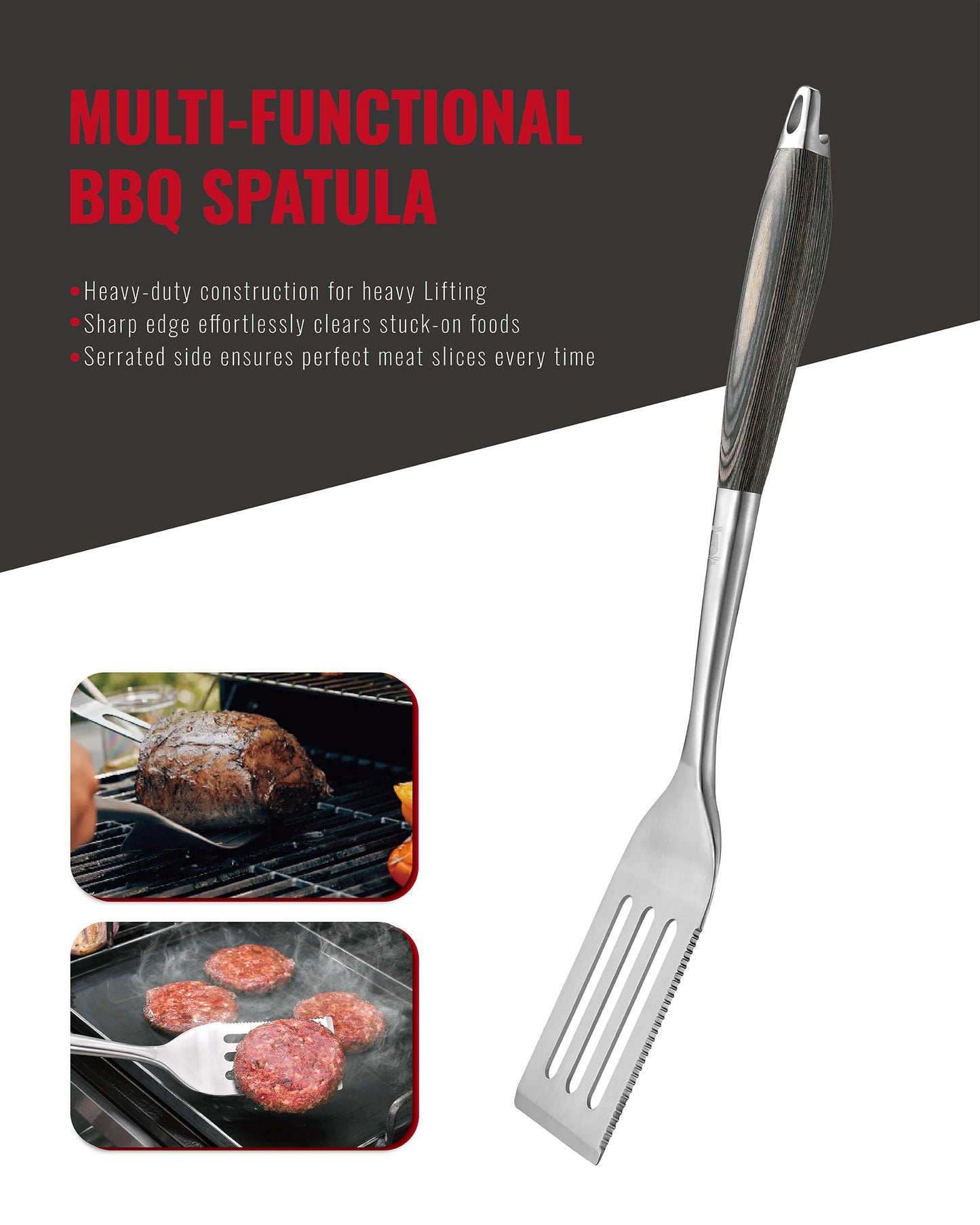 Grilaz Stainless Steel BBQ Tool Set with Veined-Dyed Wooden Handles | Heavy Duty Grilling Accessories | 3-Piece Outdoor Barbecue Grill Utensil Set with Spatula, Fork, and Tongs - Ideal Gift for Men…