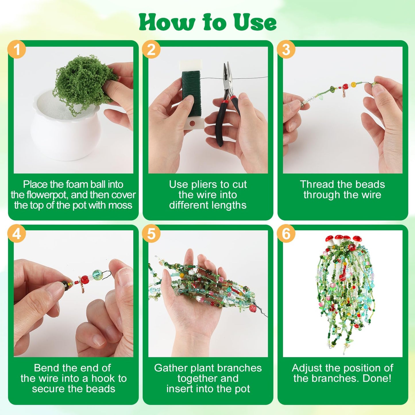 Tarklanda 5450 Pcs Green Glass Beaded Plant Kit, Crystal Leaf Flower Beads for Jewelry Making DIY Crafts Kit for Forever Plant Lovers Women Gifts with Plant Pot