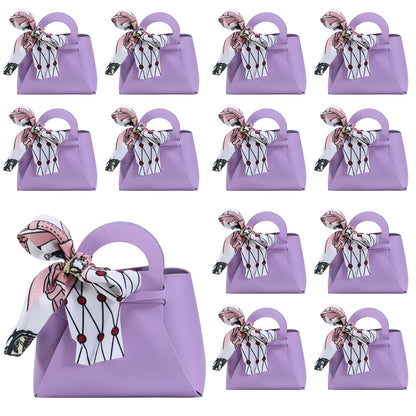 LPEIEB 12 Pack Leather Ribbon Candy Bag Gift Bags PU Wedding Gift Bags with Handle Ribbon Reusable Party Favor Boxes for Weddings Birthdays Christmas Baby Showers Halloween(Purple)