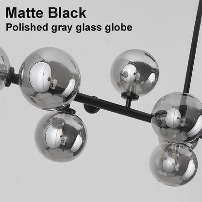 APLampara Mid Century Modern Chandelier 55in Linear Bubble Chandeliers 16-Light Black & Gray Sputnik Pendant Lighting Fixture for Dining Room Kitchen Island
