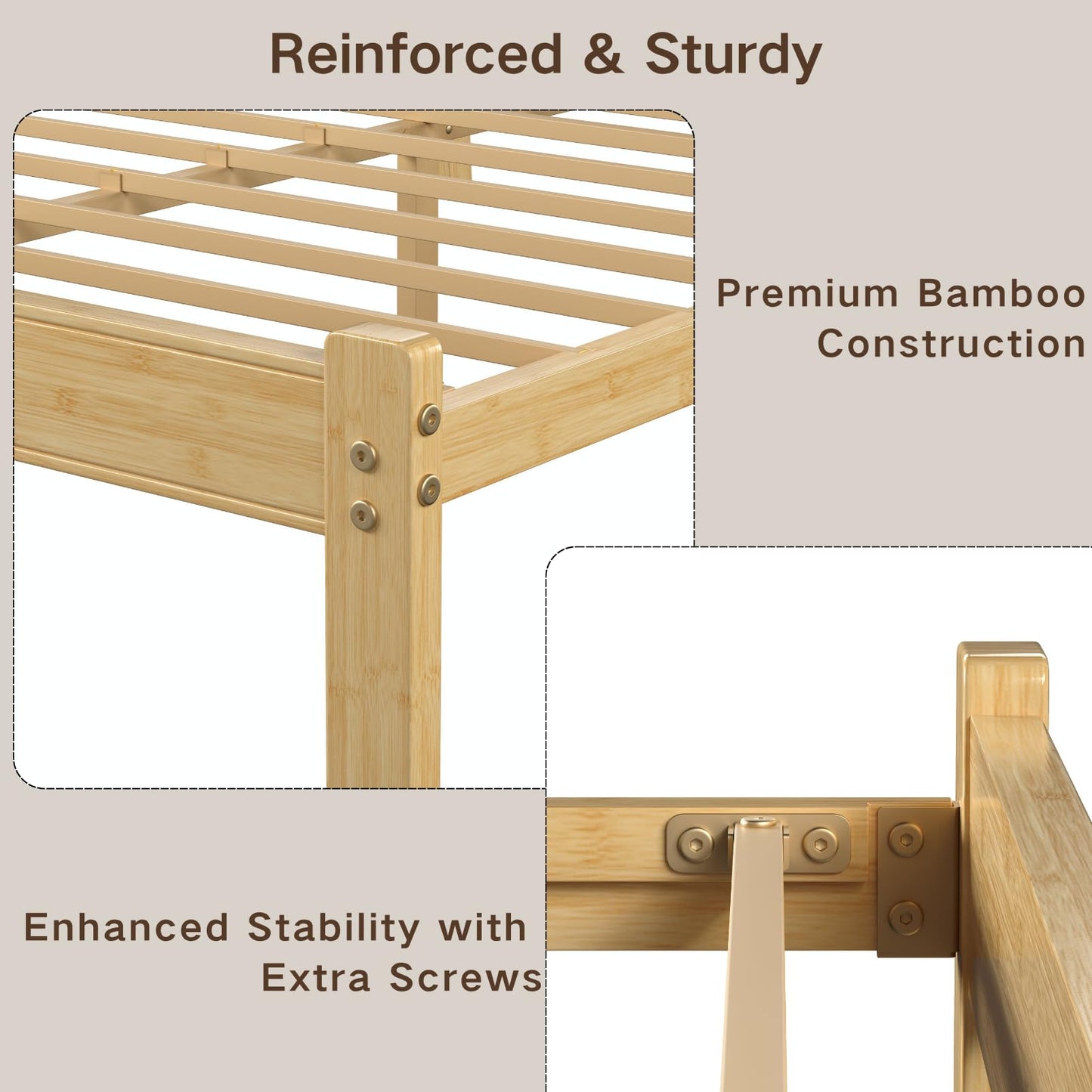 COMASACH Full Size Bed Frame with Headboard, 14 Inch Full Bamboo Wood Platform Bed, Heavy Duty Metal Slat Support, No Box Spring Needed, Easy Assembly