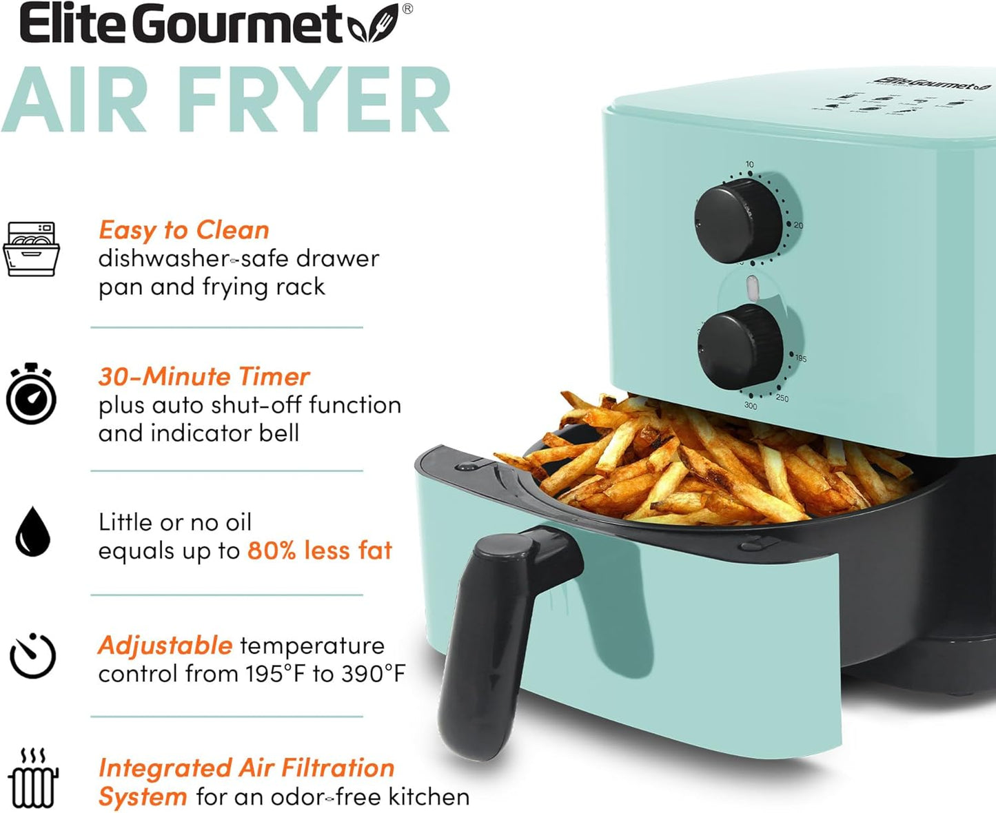 Elite Gourmet EAF-3218BL Personal 1.1Qt Compact Electric Hot Air Fryer, Oil-Less Healthy Cooker with Timer &