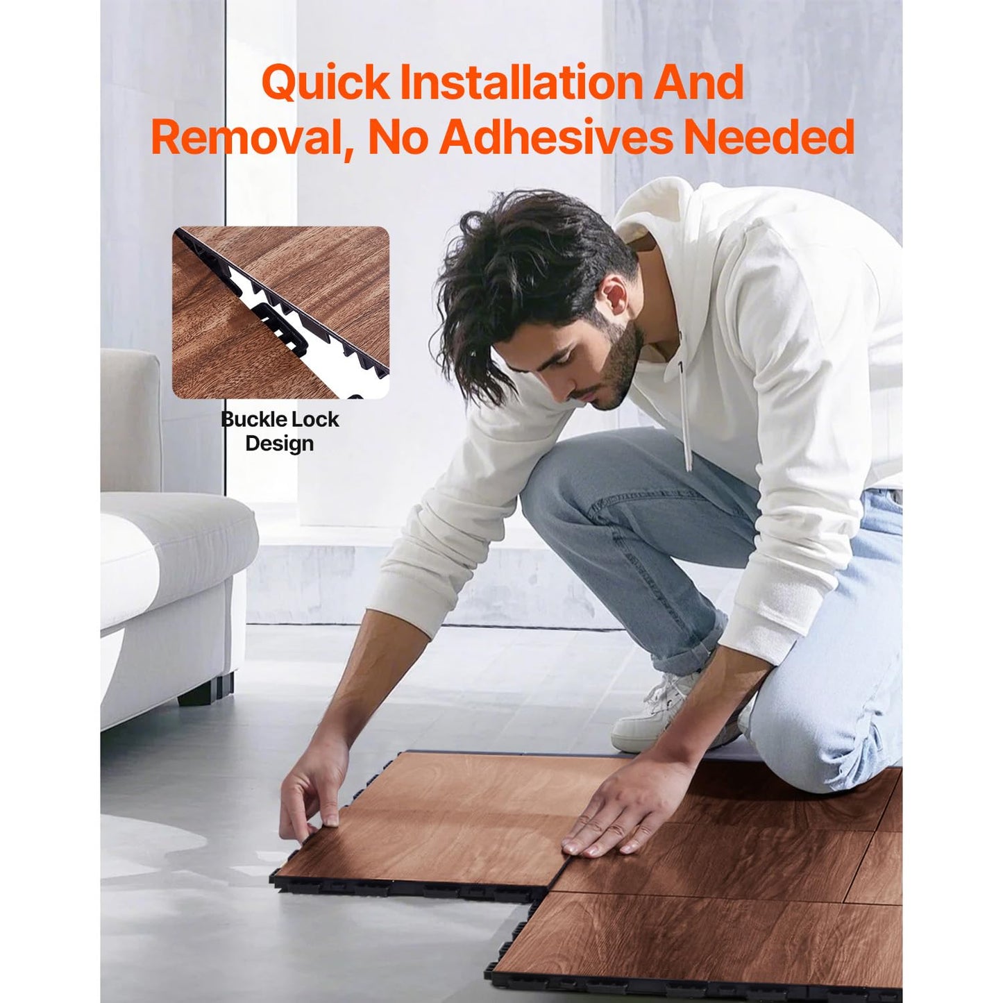 Happybuy Dance Floor Tiles, 12.4 x 12.4 in 52-Piece Interlocking, Portable Dance Flooring with Cushioned Base (Oak Wood Grain, 52 sq. ft/Box)