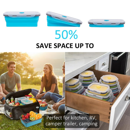 Collapsible Food Storage Containers with Lids 20 Pack(81oz/58oz Extra Large Included), 12 Rectangular+8 Round, Annaklin Silicone Collapsible Food Containers Sets Microwave Freezer Dishwasher Safe Blue