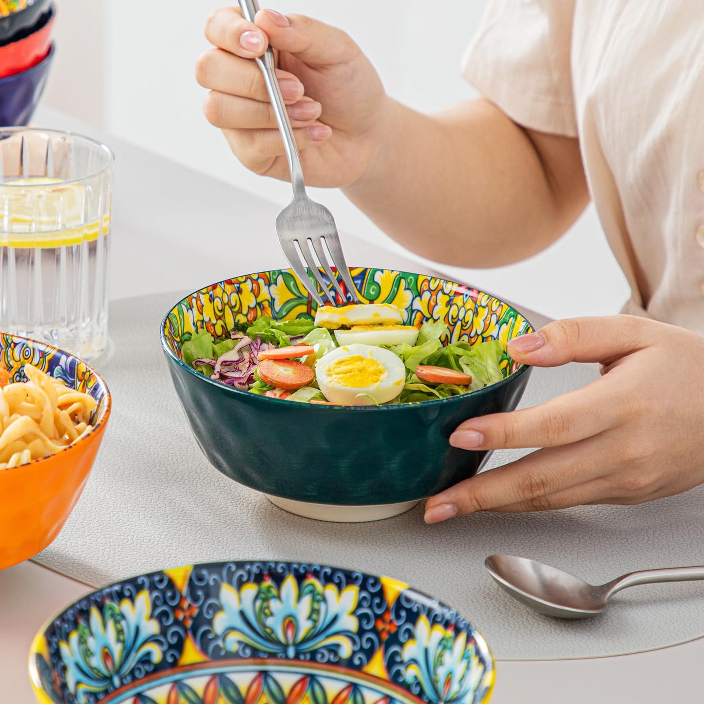 vancasso Ceramic Bowls Set of 6-26 oz Bohemian Style Colorful Cereal Soup Bowls, Microwave & Dishwasher Safe, Porcelain for Kitchen, Dining, Party (Gift Box)