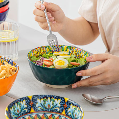 vancasso Ceramic Bowls Set of 6-26 oz Bohemian Style Colorful Cereal Soup Bowls, Microwave & Dishwasher Safe, Porcelain for Kitchen, Dining, Party (Gift Box)