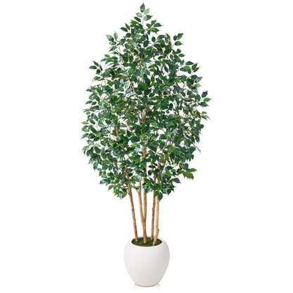 VeriNatural 7FT Artificial Ficus Tree with White Planter - Realistic Faux Ficus Tree with 1500+ Silk Leaves, 4 Real Wood Trunks,Tall Fake Plant for Indoor Living Room, Office, Home Decor (84")