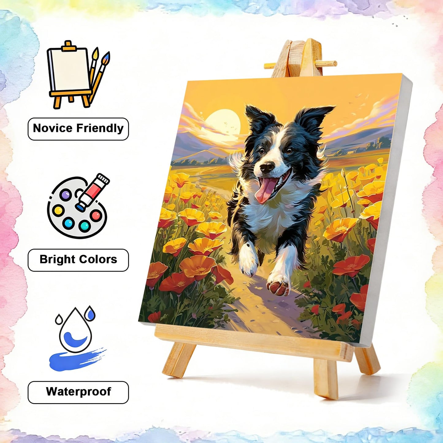 TBAIRO Framed Paint by Numbers Kit for Adults Beginner Dog DIY Painting Kits for Kids Ages 8-12 Animals Easy Adult Paint by Number Kits on Canvas for Wall Art Decor 8x8 Inch