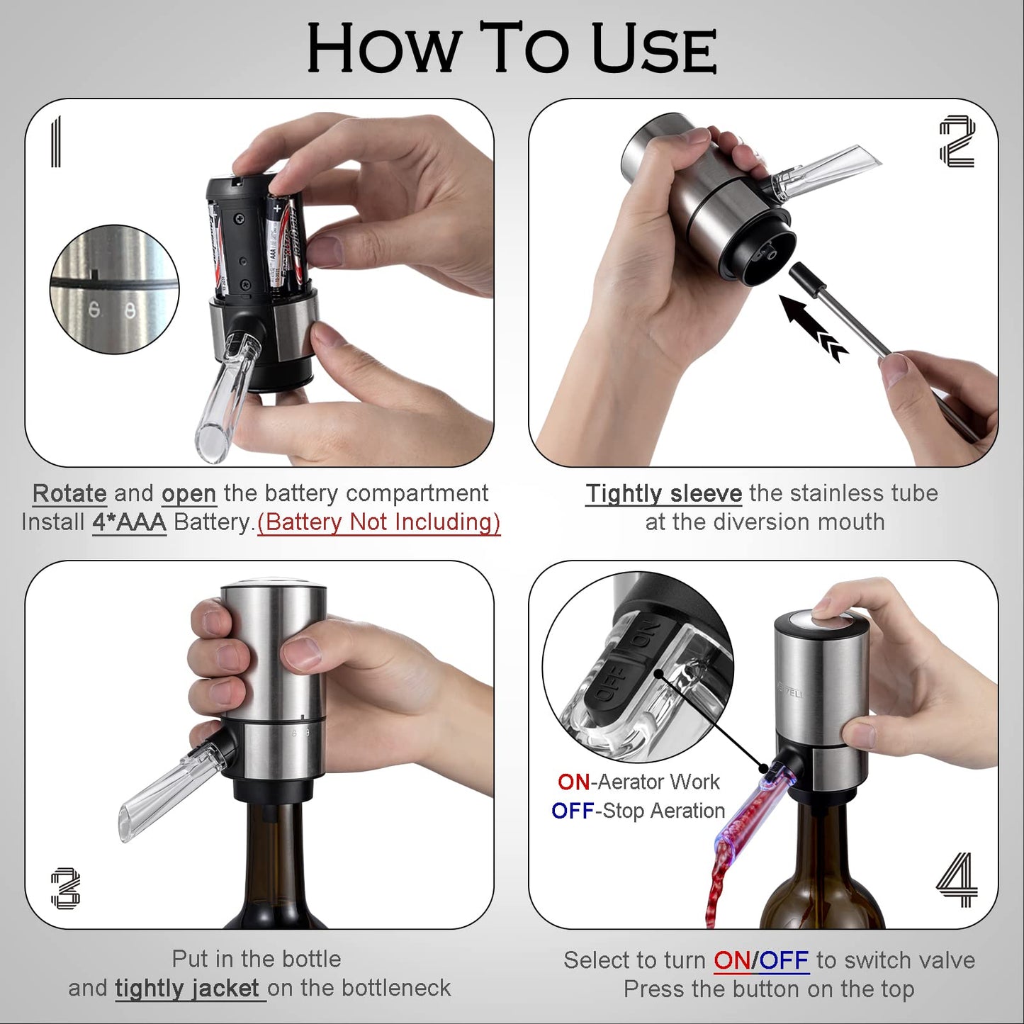 VENZELL Electric Wine Aerator and Pourer - Smart One-Button Wine Decanter with Automatic Vacuum Stopper and Dispenser