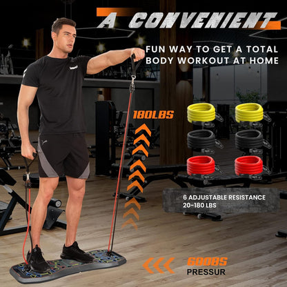 LALAHIGH Push Up Board,36 in 1 Home Gym Equipment with Ab Roller Wheel & Resistance Bands, Portable Foldable Workout Board for Full Body Strength Training Men Women