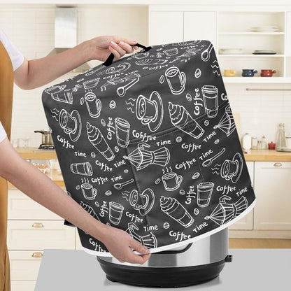 Dust Cover for 3 Quart Instant Pot, Easy Clean Pressure Cooker Cover with Pocket for Home Decor (Coffee Time Black)