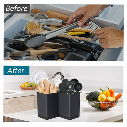 Suli Utensil holder, Kitchen Utensil Organizer for Corner Countertop,Extra Large Silverware Organizer with 3 Compartments,Farmhouse Decor, Iron, Black