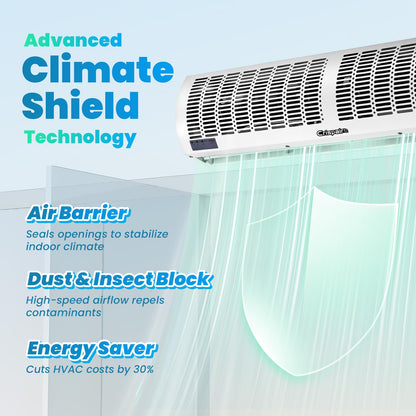 Crispaire 36-Inch White Air Curtain with Magnetic Door Switch 1527 CFM/2165 FPM Dual-Speed Adjustable Commercial Indoor Air Door Easy to Install Industrial Fan(Note: This is not an air conditioner)