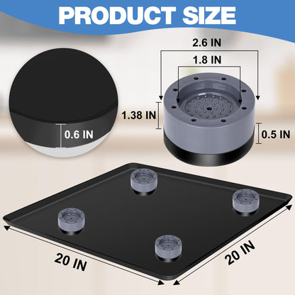 ToLanbbt Mini Fridge Silicone Mat with 4 Base Raisers - 20" x 20" x 0.6" Mini Fridge Drip Tray Under Refrigerator Mat Carpet Floor Protector Leak-Resistant Portable AC Pan for Washing Machine, Black