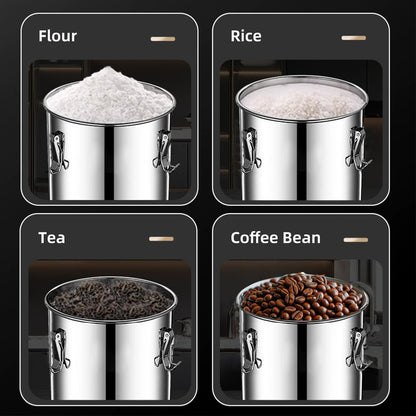 Verdeho stainless steel food storage containers with lids lock clips airtight container large airtight for rice flour sugar grain coffee bean storage containers Kitchen jar (1.59gal/6L)