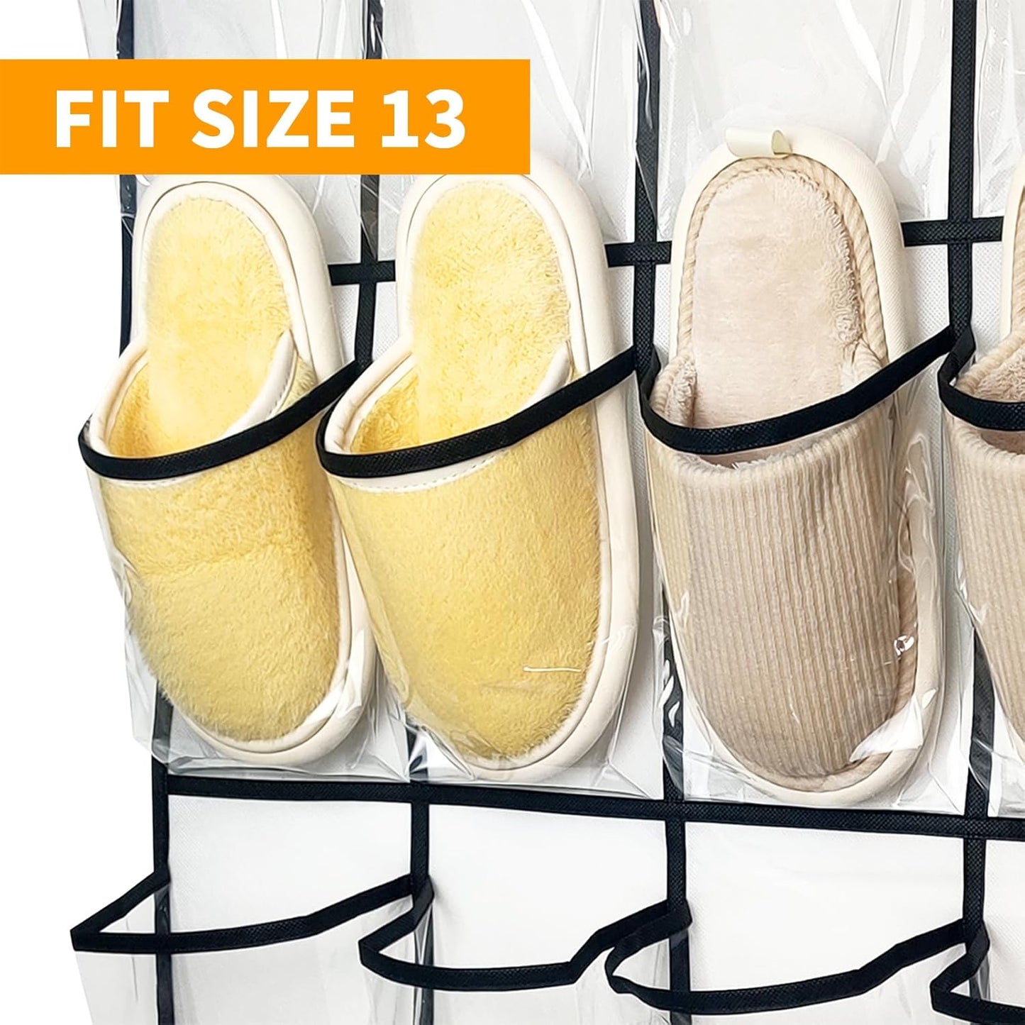 28 Large Transparent Pockets Over The Door Shoe Organizer, Sturdy Hanging Shoe Rack for Closet, Sneakers, 4 Hooks