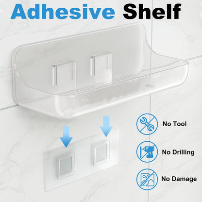 Kawfle Adhesive Shower Caddy, 4 Pack Acrylic Bathroom Shelves, No Drill Wall Mount Organizer Storage Shelf