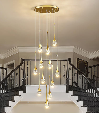 Raindrop Crystal Chandelier High Ceiling: 12 Lights Remote Dimmable LED - Large Long Modern Bubble Hanging Pendant Light Fixture Teardrop Spiral Chandeliers for Living Room Staircase Entryway Foyer