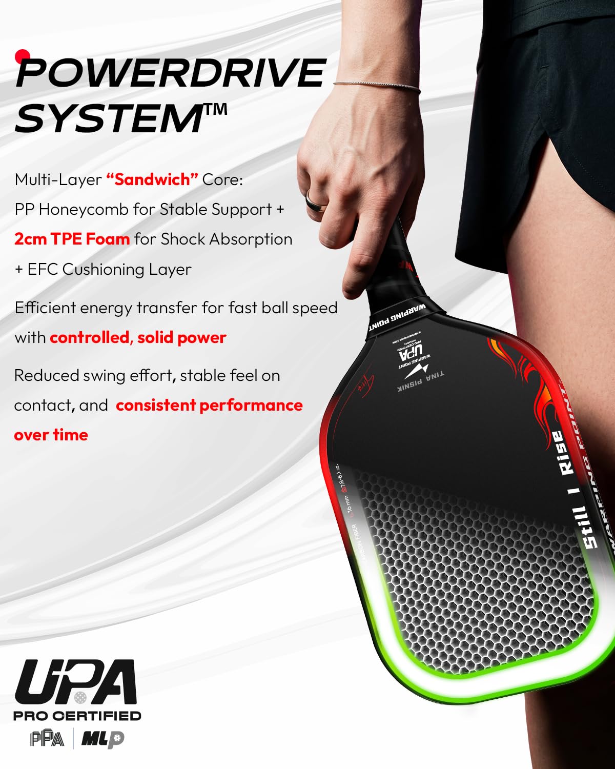 Warping Point Phoenix Gen 3.5 Pickleball Paddle, UPA-A Approved, Raw T700 Carbon Fiber, 16MM PowerDrive System for Power & Precise Control, Endura Surface for Ultimate Spin