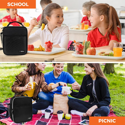 opux Premium Insulated Lunch Box, Soft School Lunch Bag for Kids Boys Girls, Leakproof Small Lunch Pail Men Women Work, Reusable Compact Cooler Tote Lunchbox for Office Adult, Black