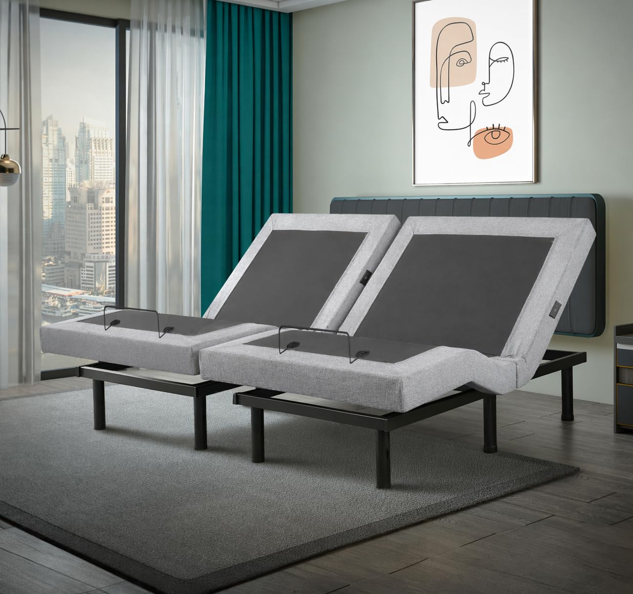 Irvine Home Collection Split King Adjustable Bed Base | Full Body Massage | USB Ports | Zero Gravity | Anti-Snore | Memory Positions | Under Bed Lighting | Wireless Remote | Syncable