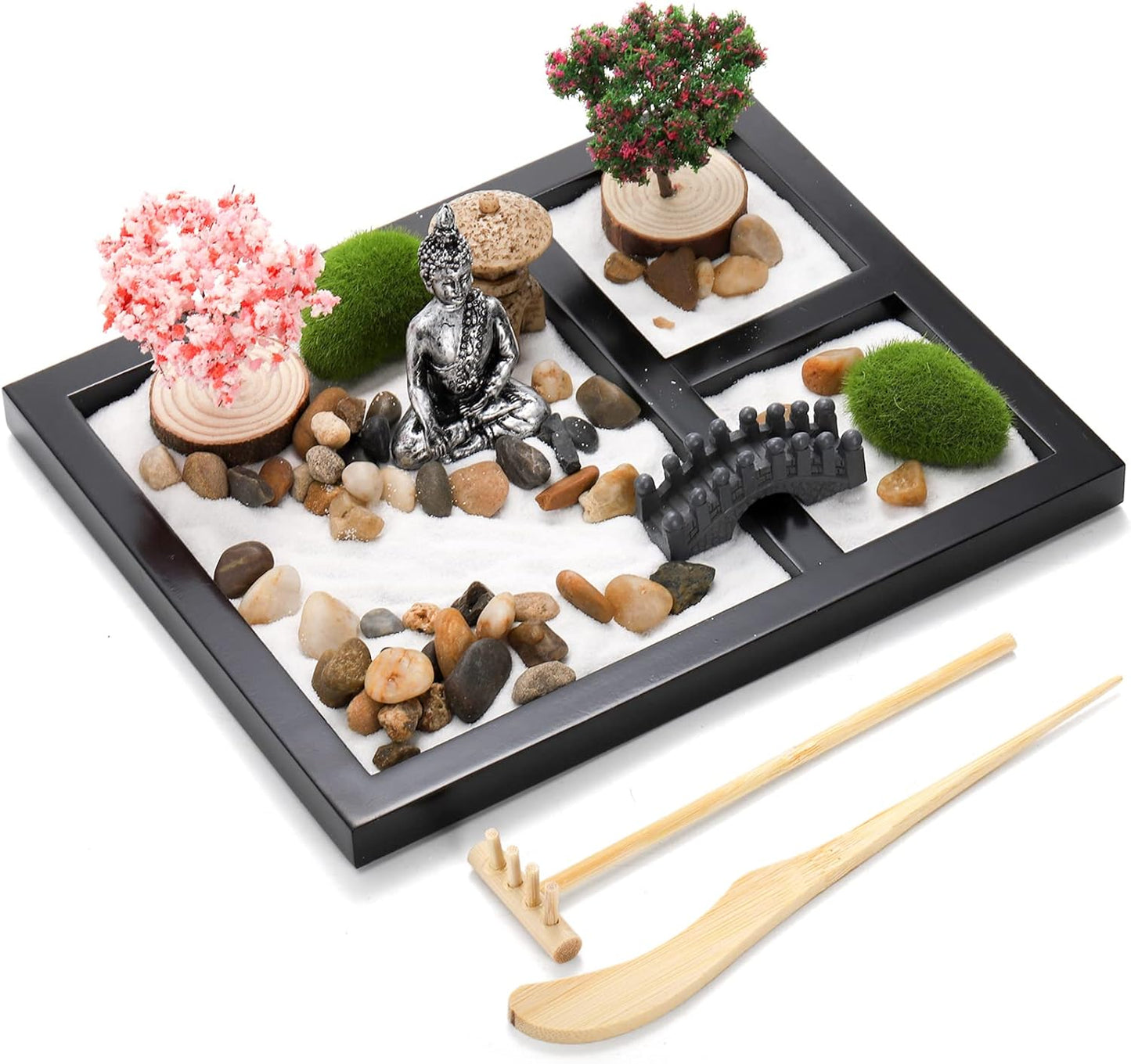 Zen Garden Kit for Desk, 8.5×7.5 Inches Japanese Mini Accessories, Sand Tray Therapy Kit for Home Office Decor