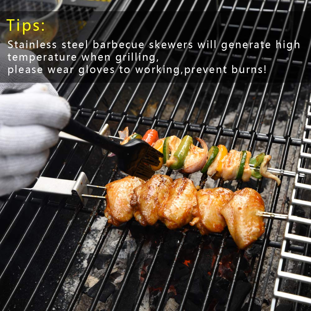CMYK Barbecue Skewers, 6-Pack 13" Stainless Steel Grilling Skewers with Slider, Reusable Metal BBQ Shish Kabob Skewers Sticks