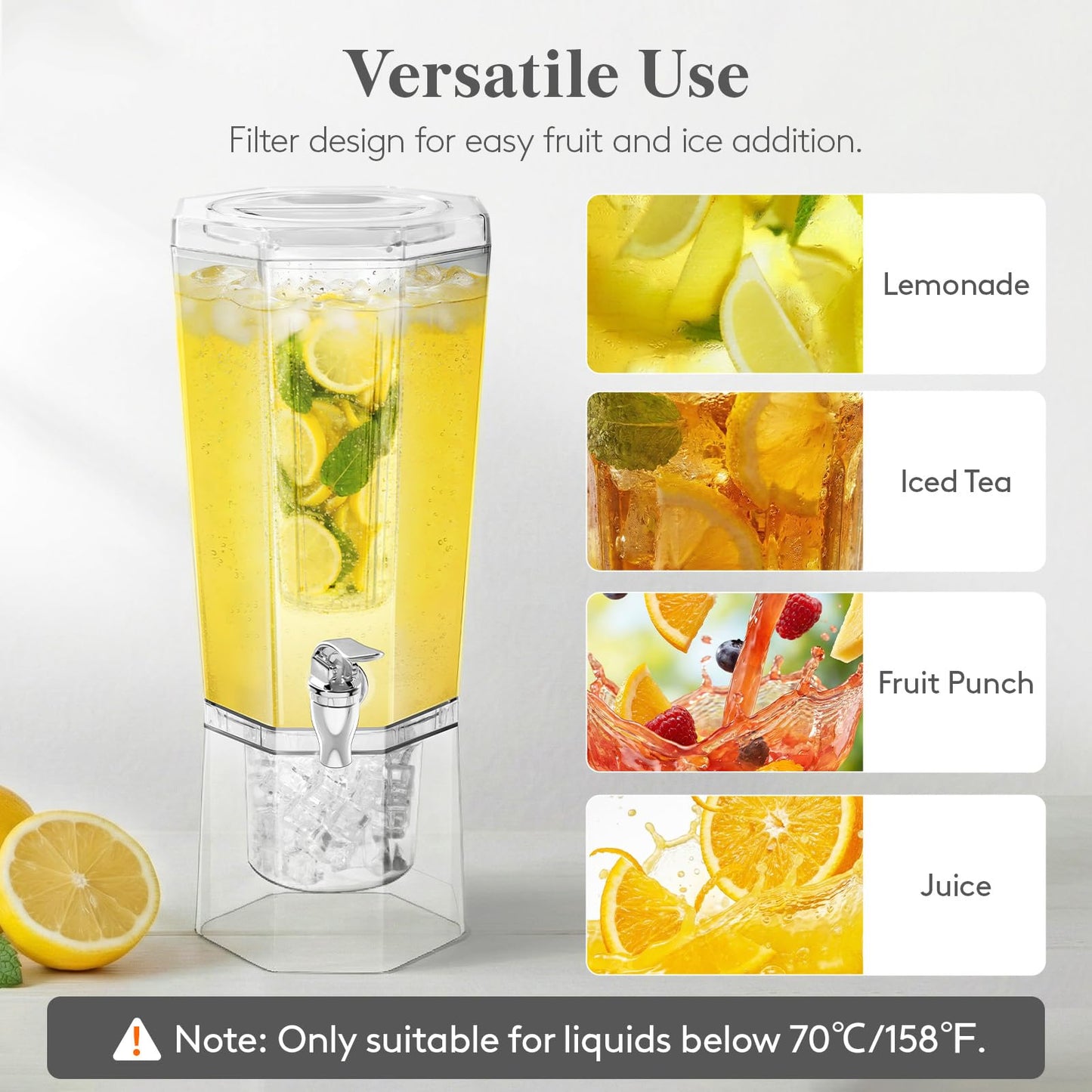 Lifewit 1 Gallon Drink Dispenser for Parties 2 Pcs, Plastic Beverage Container for Juice/Tea/Soda with Stand & Ice Core, Clear Lemonade Dispenser with Spigot, BPA Free Water Pitcher 39 x 16 cm/15x6"