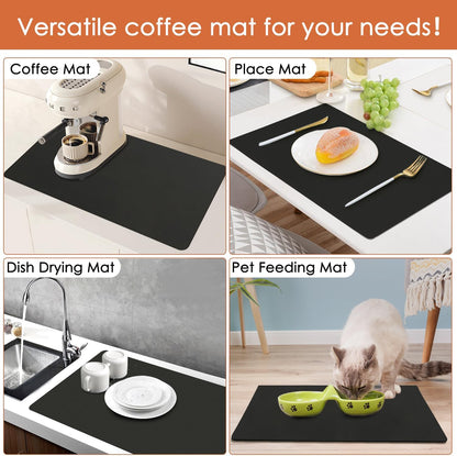 Coffee Mat for Countertop, 24x16" Super Absorbent Large Bar Mat, Quick Dry Black Dish Drying Mat for Kitchen