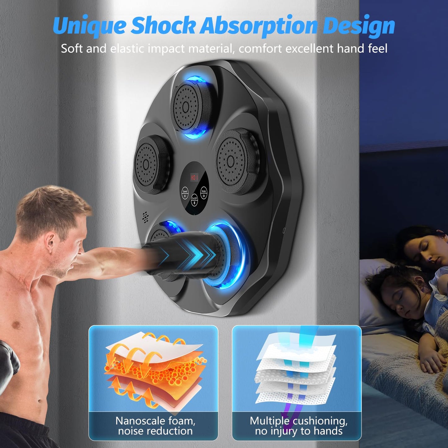 TGLLM Music Boxing Machine, Interactive Punching Trainer with Boxing Gloves, Large Size Wall Mounted Electronic Boxing Target for Adult Kids, 9 Modes & 9 Speeds