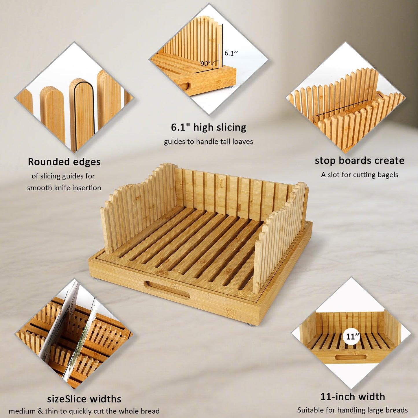 HJJK Bread Slicer for Sourdough Rounds, 11″ Adjustable,Large Wide Capacity, The ideal gift for baking experts(Natural color)