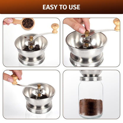 Mason Jar Coffee Grinder, Manual Coffee Grinder Lid Attachment for Wide Mouth Mason Jars, Stainless Steel Mason Jar Lid and Ceramic Burr,Ideal for Camping & Home Barista