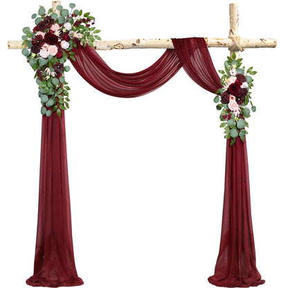 Ponatia Burgundy Wedding Artificial Arch Flowers Kit (Pack of 3) With 26Ft Shiny Arch Draping Fabric for Ceremony and Reception Backdrop Decoration (Burgundy & Blush)