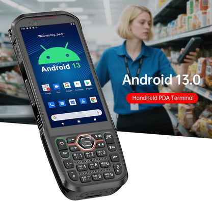RUGLINE 2025 Android13 PDA, 6GB+64GB Barcode Scanner with Keypad, Equip with 1D 2D QR Code Scanner, Support hot-swappable, BT, WiFi, 4G LTE, NFC, 8-Core CPU Inventory Barcode Data Collector