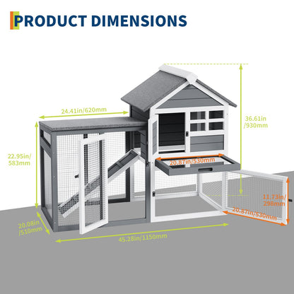 GarveeTech 2-Story Rabbit Hutch Outdoor, 45" Bunny Hutch, Small Chicken Coop Wooden with Pull-Out Tray & Ramp, Bunny Cage with Waterproof Roof, Poultry Cage for Bunnies, Chickens, Ducks, Guinea Pigs