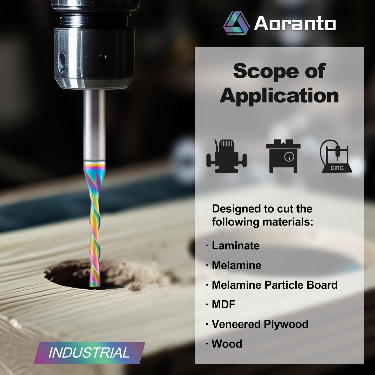 Aoranto DL23325 1/8" Downcut Spiral CNC Router Bit 1/4" Shank, Industrial Quality Extra Long Life Coating Solid Carbide Down Cut End Mill for Wood Slot Engraving Carving, 1/8 Inch Dia x 1 Inch CL